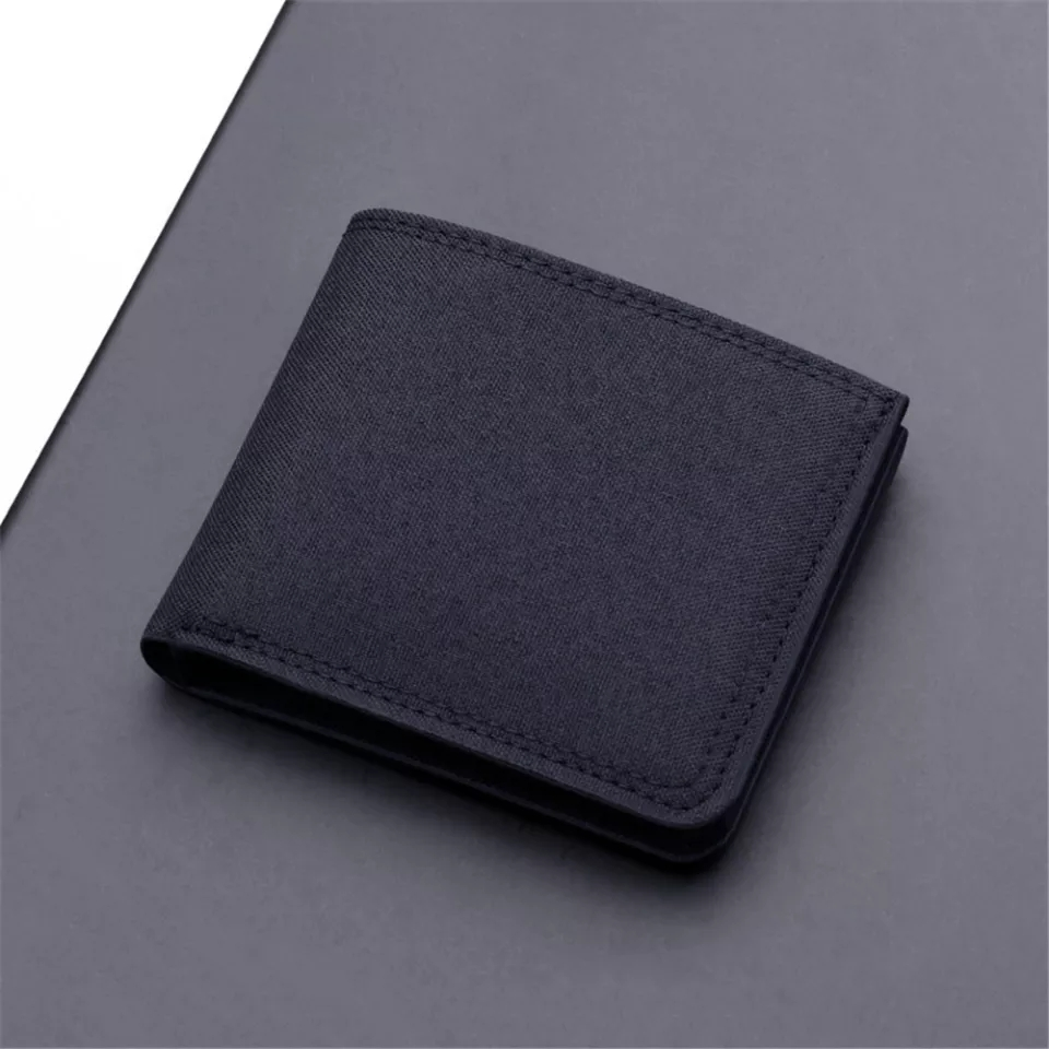 Men's Short Horizontal Square Canvas 2 Fold Solid Color Buckle Wallet Denim New Unmarked Sewing Thread Ultra Thin Card Holder