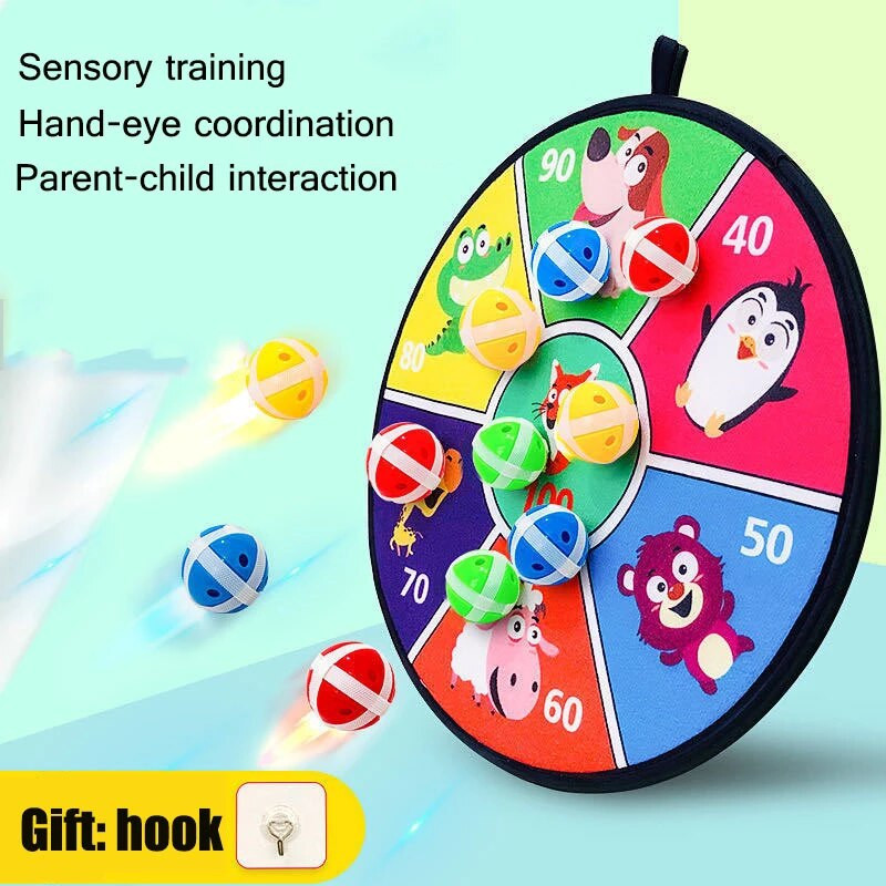 Dart Target With 8Pcs Sticky Ball Cloth Wall-mounted Dart Board Toy Double-sided outdoor sports games sucker Toys For Children